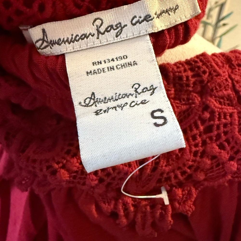 American Rag Magenta Crochet Yoke Peasant Blouse - Picture 3 of 4